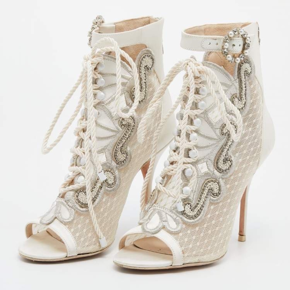 Sophia Webster White Lace-Up Women's Bridal Heels